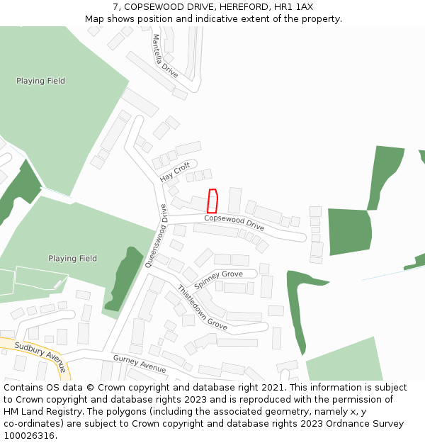 7, COPSEWOOD DRIVE, HEREFORD, HR1 1AX: Location map and indicative extent of plot