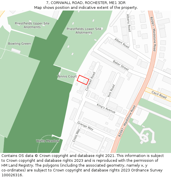 7, CORNWALL ROAD, ROCHESTER, ME1 3DR: Location map and indicative extent of plot