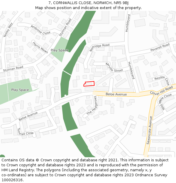 7, CORNWALLIS CLOSE, NORWICH, NR5 9BJ: Location map and indicative extent of plot