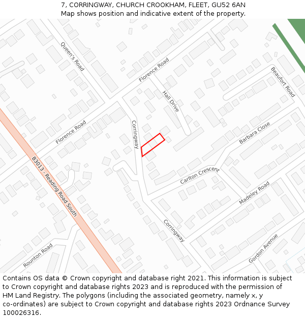 7, CORRINGWAY, CHURCH CROOKHAM, FLEET, GU52 6AN: Location map and indicative extent of plot