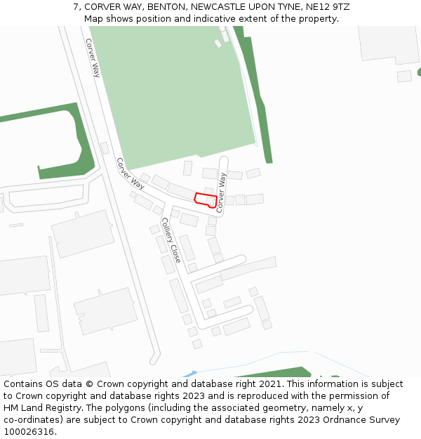 7, CORVER WAY, BENTON, NEWCASTLE UPON TYNE, NE12 9TZ: Location map and indicative extent of plot