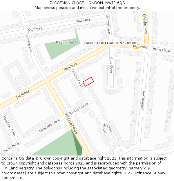 7, COTMAN CLOSE, LONDON, NW11 6QD: Location map and indicative extent of plot