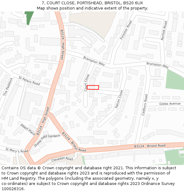 7, COURT CLOSE, PORTISHEAD, BRISTOL, BS20 6UX: Location map and indicative extent of plot