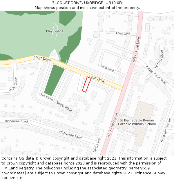 7, COURT DRIVE, UXBRIDGE, UB10 0BJ: Location map and indicative extent of plot