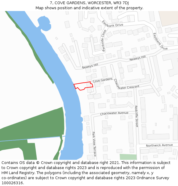 7, COVE GARDENS, WORCESTER, WR3 7DJ: Location map and indicative extent of plot