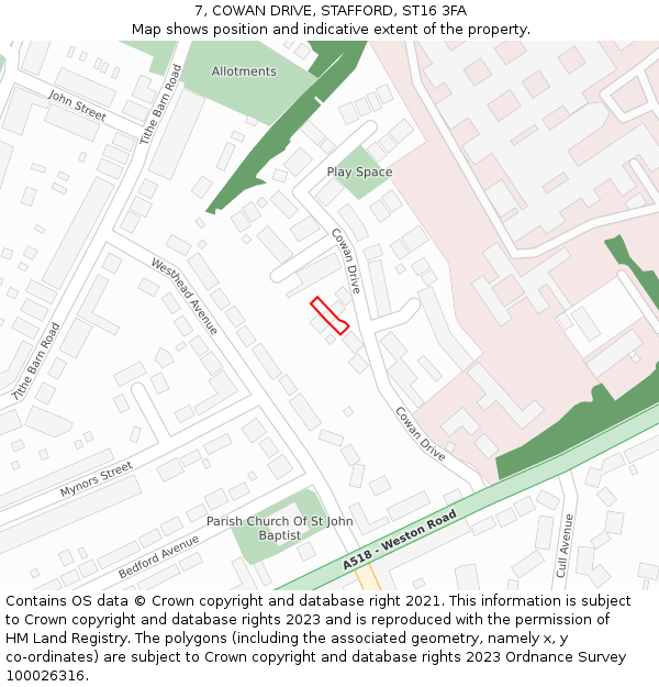 7, COWAN DRIVE, STAFFORD, ST16 3FA: Location map and indicative extent of plot