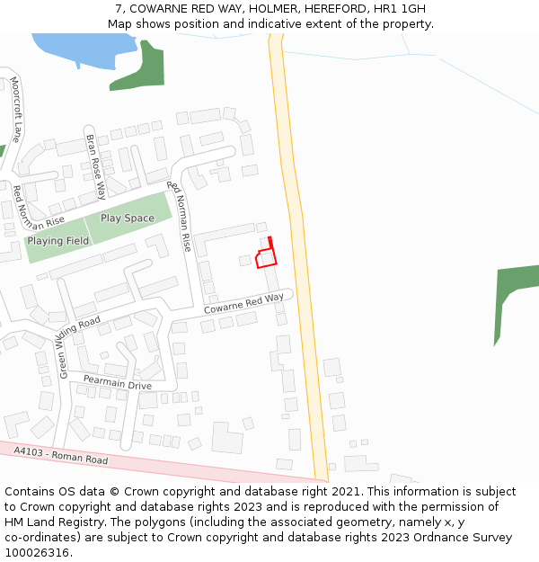 7, COWARNE RED WAY, HOLMER, HEREFORD, HR1 1GH: Location map and indicative extent of plot