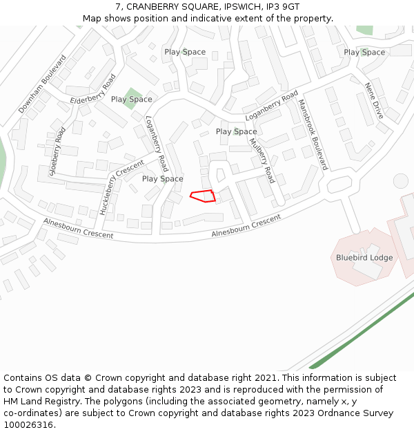 7, CRANBERRY SQUARE, IPSWICH, IP3 9GT: Location map and indicative extent of plot
