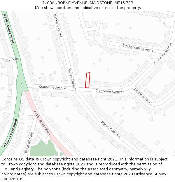 7, CRANBORNE AVENUE, MAIDSTONE, ME15 7EB: Location map and indicative extent of plot