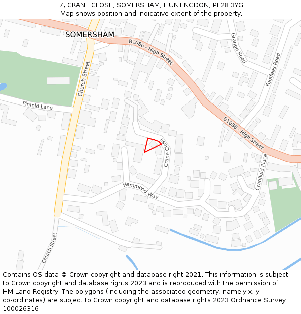 7, CRANE CLOSE, SOMERSHAM, HUNTINGDON, PE28 3YG: Location map and indicative extent of plot