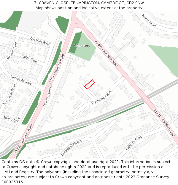 7, CRAVEN CLOSE, TRUMPINGTON, CAMBRIDGE, CB2 9NW: Location map and indicative extent of plot