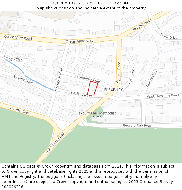 7, CREATHORNE ROAD, BUDE, EX23 8NT: Location map and indicative extent of plot