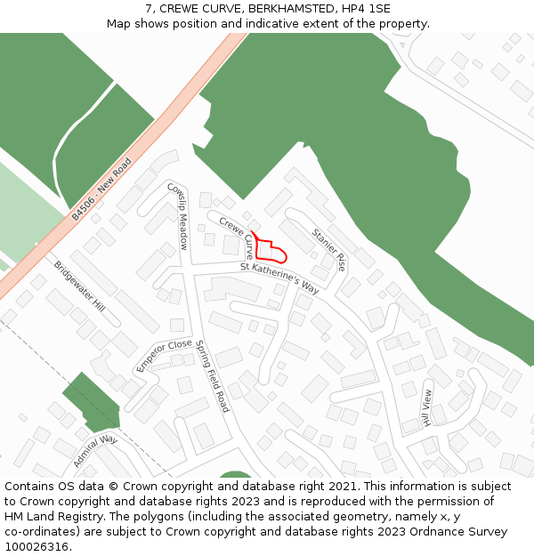 7, CREWE CURVE, BERKHAMSTED, HP4 1SE: Location map and indicative extent of plot