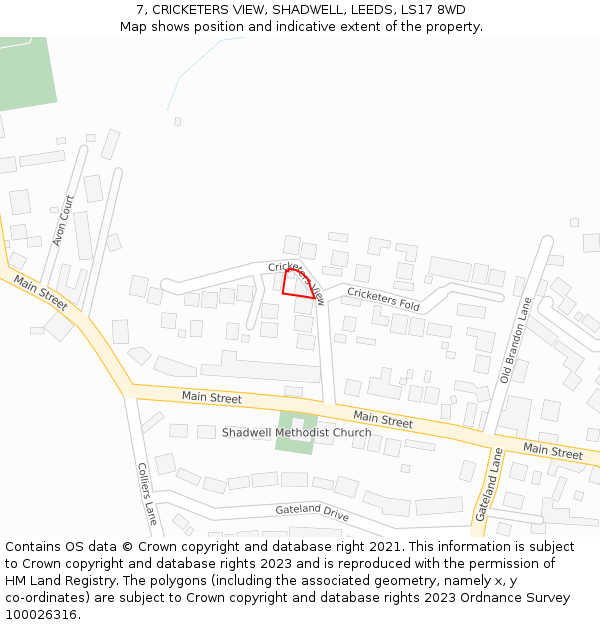 7, CRICKETERS VIEW, SHADWELL, LEEDS, LS17 8WD: Location map and indicative extent of plot
