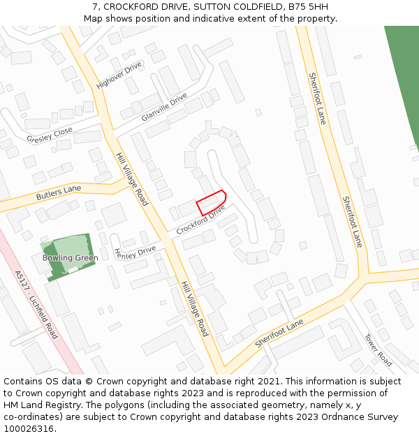 7, CROCKFORD DRIVE, SUTTON COLDFIELD, B75 5HH: Location map and indicative extent of plot