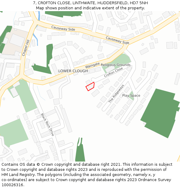 7, CROFTON CLOSE, LINTHWAITE, HUDDERSFIELD, HD7 5NH: Location map and indicative extent of plot