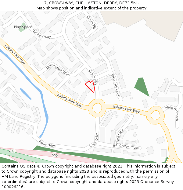 7, CROWN WAY, CHELLASTON, DERBY, DE73 5NU: Location map and indicative extent of plot