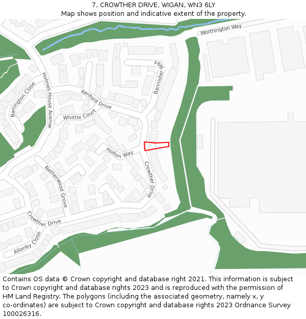 7, CROWTHER DRIVE, WIGAN, WN3 6LY: Location map and indicative extent of plot