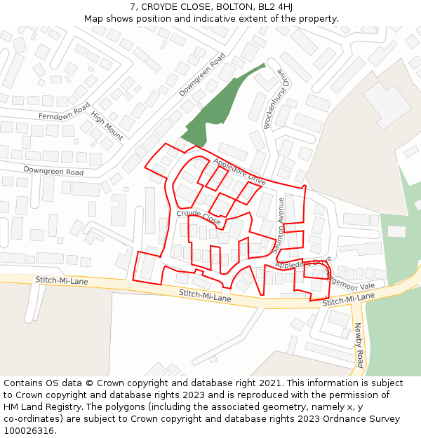 7, CROYDE CLOSE, BOLTON, BL2 4HJ: Location map and indicative extent of plot