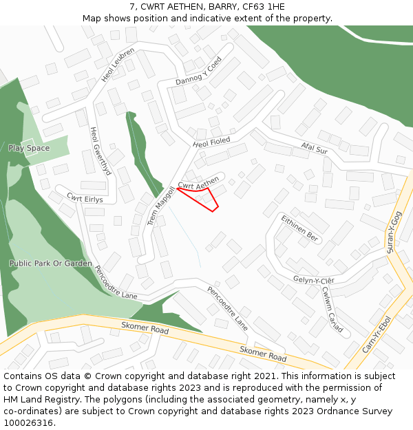 7, CWRT AETHEN, BARRY, CF63 1HE: Location map and indicative extent of plot
