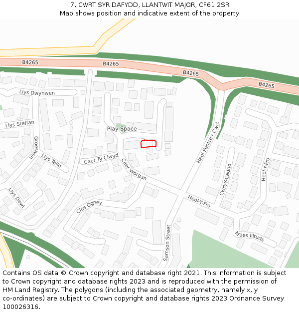 7, CWRT SYR DAFYDD, LLANTWIT MAJOR, CF61 2SR: Location map and indicative extent of plot