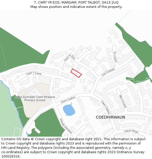 7, CWRT YR EOS, MARGAM, PORT TALBOT, SA13 2UQ: Location map and indicative extent of plot