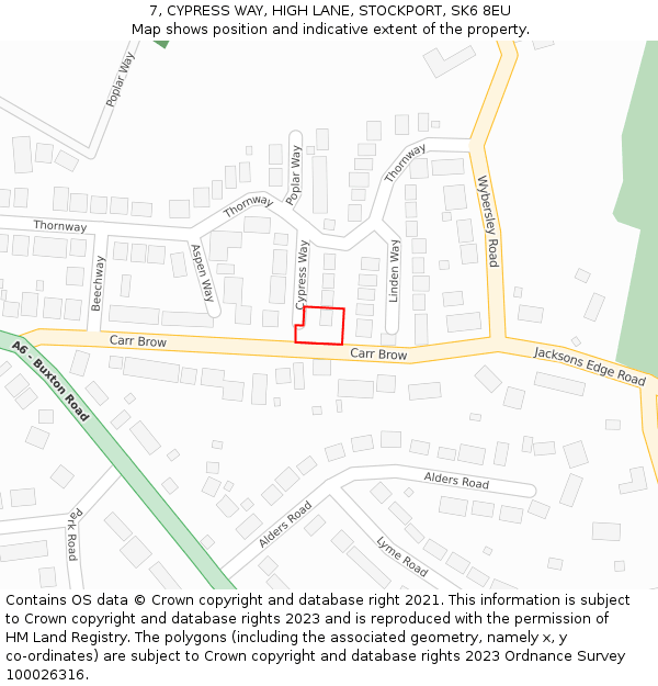 7, CYPRESS WAY, HIGH LANE, STOCKPORT, SK6 8EU: Location map and indicative extent of plot