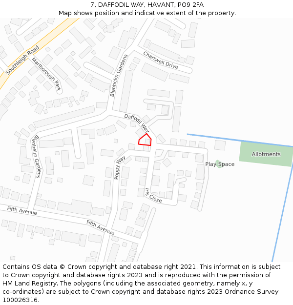 7, DAFFODIL WAY, HAVANT, PO9 2FA: Location map and indicative extent of plot