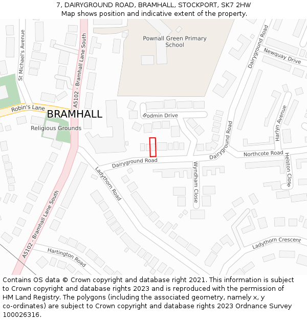 7, DAIRYGROUND ROAD, BRAMHALL, STOCKPORT, SK7 2HW: Location map and indicative extent of plot