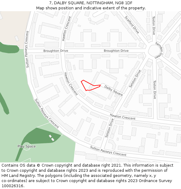 7, DALBY SQUARE, NOTTINGHAM, NG8 1DF: Location map and indicative extent of plot