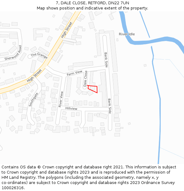 7, DALE CLOSE, RETFORD, DN22 7UN: Location map and indicative extent of plot