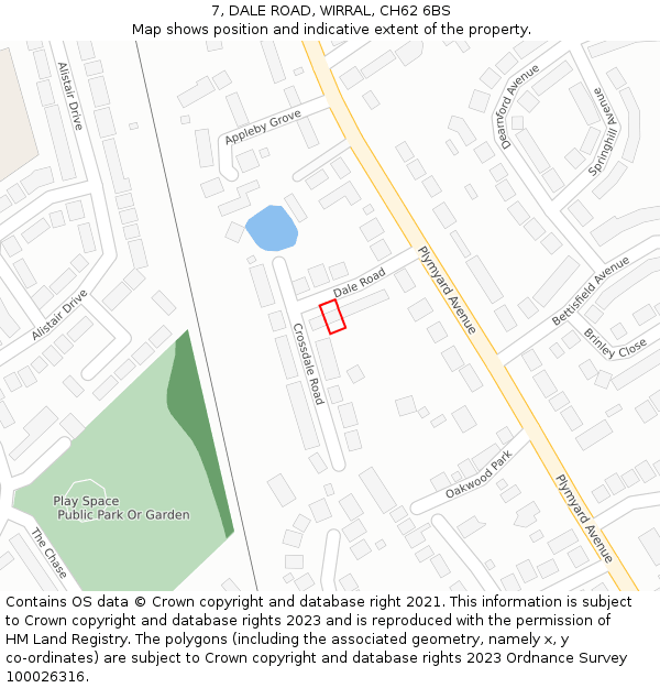 7, DALE ROAD, WIRRAL, CH62 6BS: Location map and indicative extent of plot