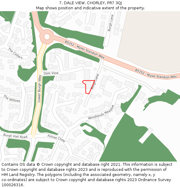 7, DALE VIEW, CHORLEY, PR7 3QJ: Location map and indicative extent of plot