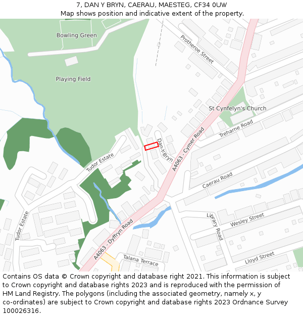 7, DAN Y BRYN, CAERAU, MAESTEG, CF34 0UW: Location map and indicative extent of plot