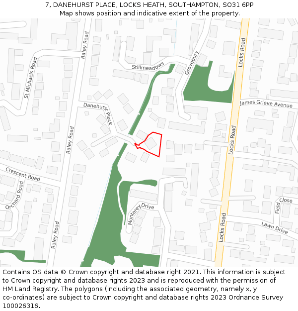 7, DANEHURST PLACE, LOCKS HEATH, SOUTHAMPTON, SO31 6PP: Location map and indicative extent of plot