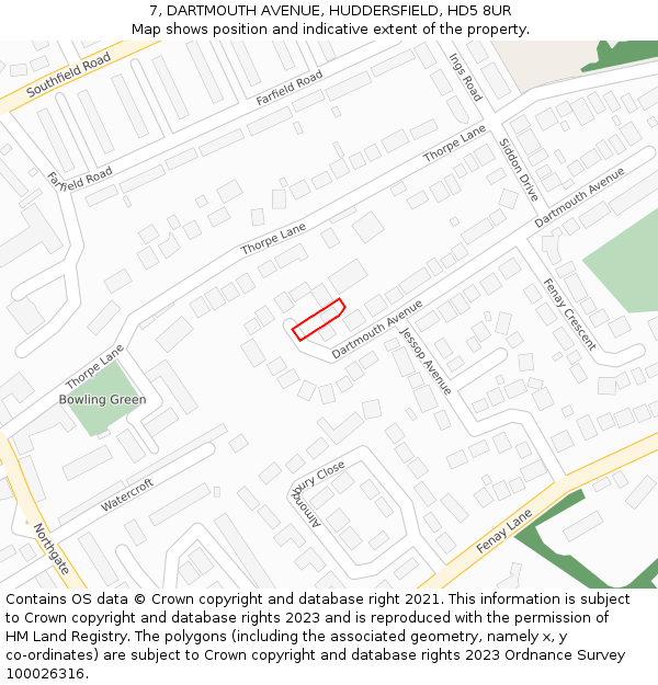 7, DARTMOUTH AVENUE, HUDDERSFIELD, HD5 8UR: Location map and indicative extent of plot