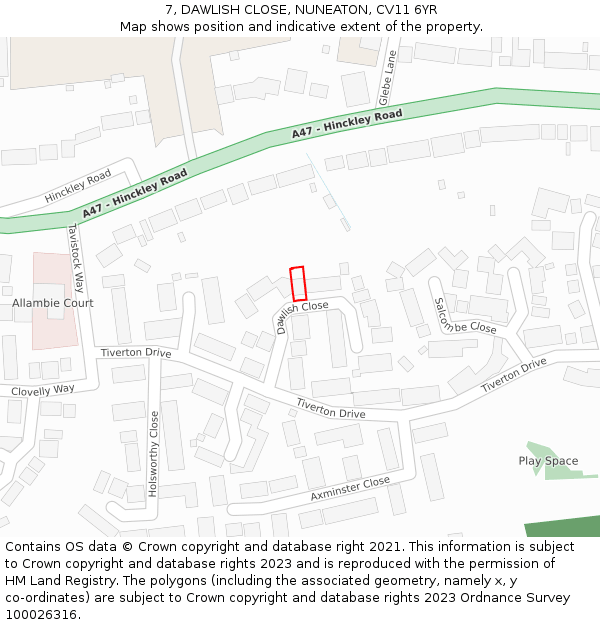 7, DAWLISH CLOSE, NUNEATON, CV11 6YR: Location map and indicative extent of plot