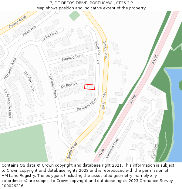 7, DE BREOS DRIVE, PORTHCAWL, CF36 3JP: Location map and indicative extent of plot