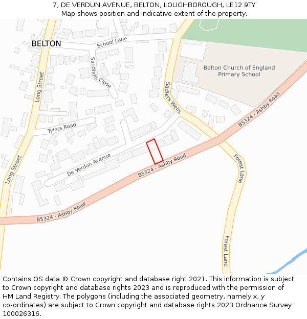 7, DE VERDUN AVENUE, BELTON, LOUGHBOROUGH, LE12 9TY: Location map and indicative extent of plot