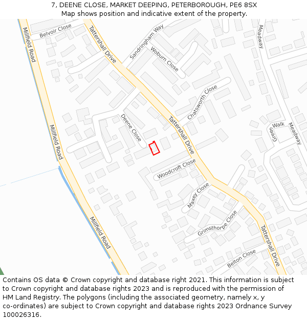 7, DEENE CLOSE, MARKET DEEPING, PETERBOROUGH, PE6 8SX: Location map and indicative extent of plot