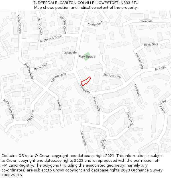 7, DEEPDALE, CARLTON COLVILLE, LOWESTOFT, NR33 8TU: Location map and indicative extent of plot