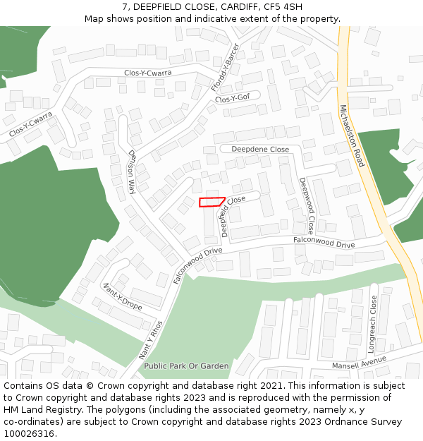 7, DEEPFIELD CLOSE, CARDIFF, CF5 4SH: Location map and indicative extent of plot