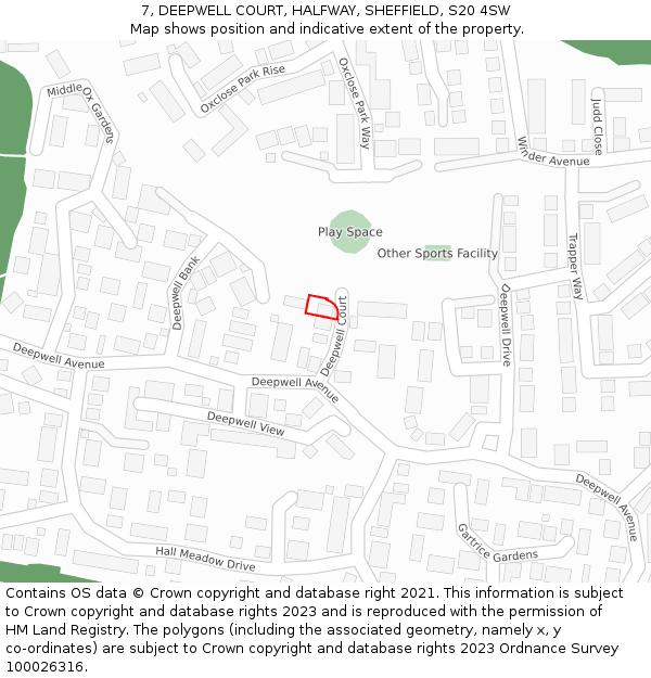 7, DEEPWELL COURT, HALFWAY, SHEFFIELD, S20 4SW: Location map and indicative extent of plot