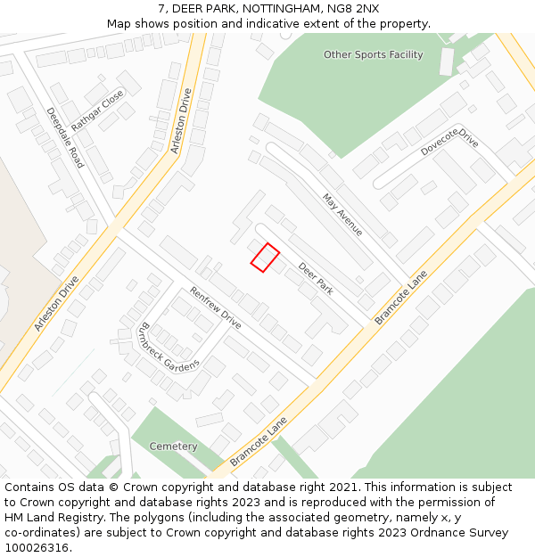 7, DEER PARK, NOTTINGHAM, NG8 2NX: Location map and indicative extent of plot