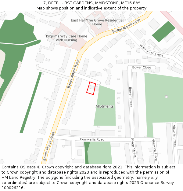 7, DEERHURST GARDENS, MAIDSTONE, ME16 8AY: Location map and indicative extent of plot