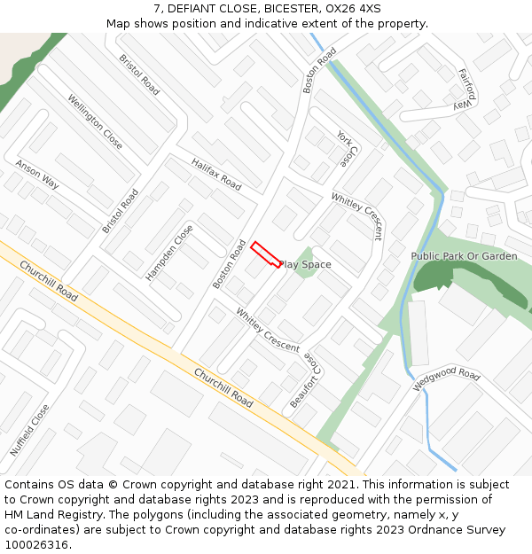 7, DEFIANT CLOSE, BICESTER, OX26 4XS: Location map and indicative extent of plot