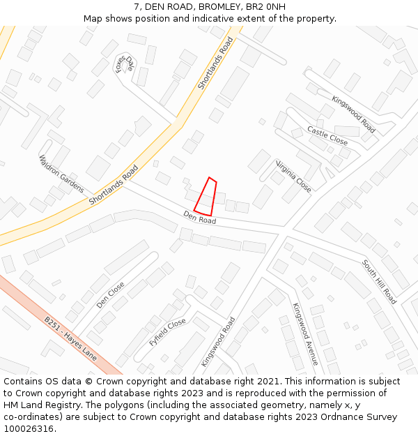7, DEN ROAD, BROMLEY, BR2 0NH: Location map and indicative extent of plot