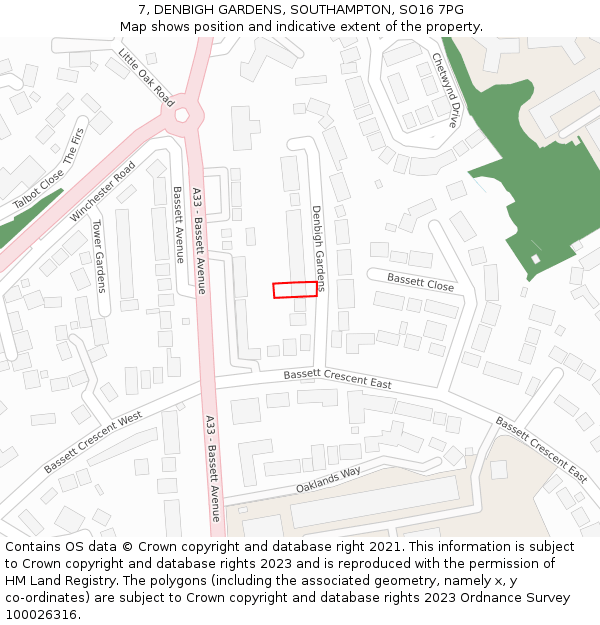7, DENBIGH GARDENS, SOUTHAMPTON, SO16 7PG: Location map and indicative extent of plot