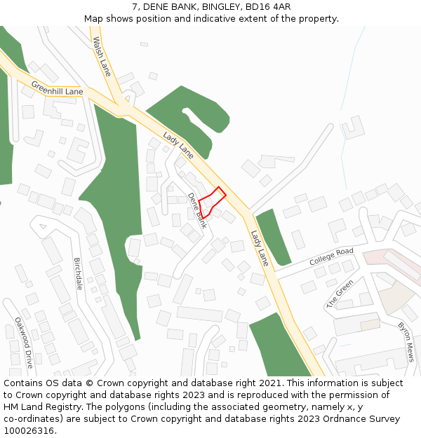 7, DENE BANK, BINGLEY, BD16 4AR: Location map and indicative extent of plot