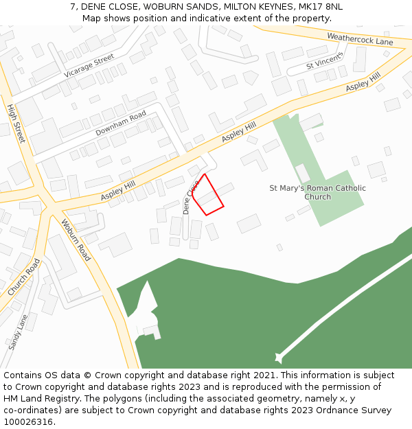 7, DENE CLOSE, WOBURN SANDS, MILTON KEYNES, MK17 8NL: Location map and indicative extent of plot